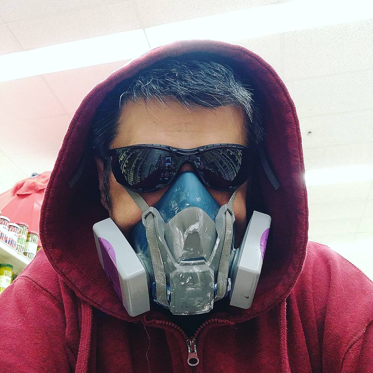 Grocery shopping. Most people are now wearing masks. Wear...