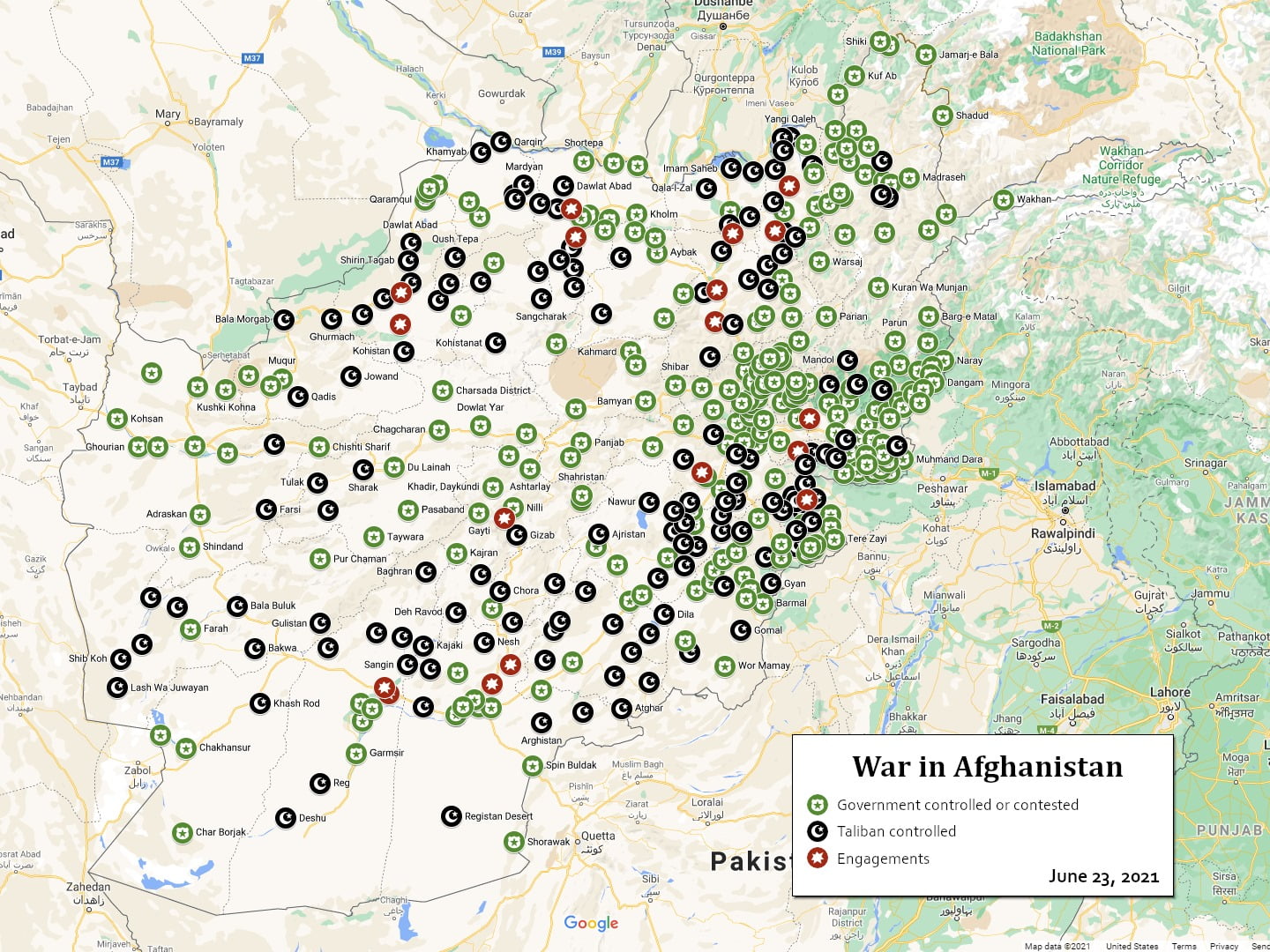 War in Afghanistan map for June 23, 2021