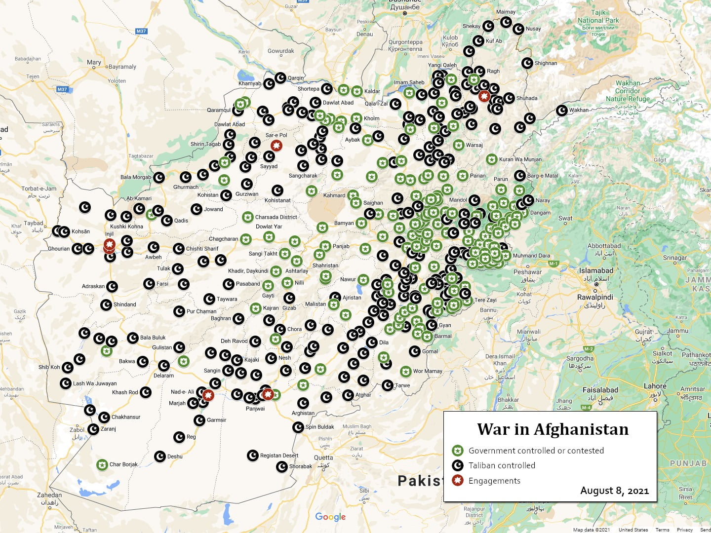 War in Afghanistan map for August 8, 2021