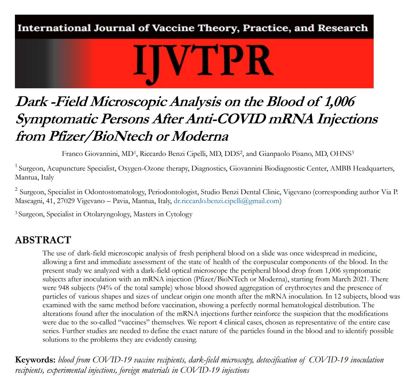 The blood of 1,006 persons after Pfizer/Moderna mRNA injections...