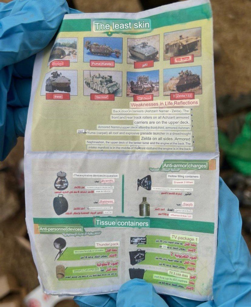 Hamas recognition cards for Israeli forces vehicles, including Merkava...