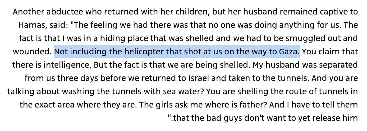 Israeli hostage released by Hamas testifies that Israeli helicopters...