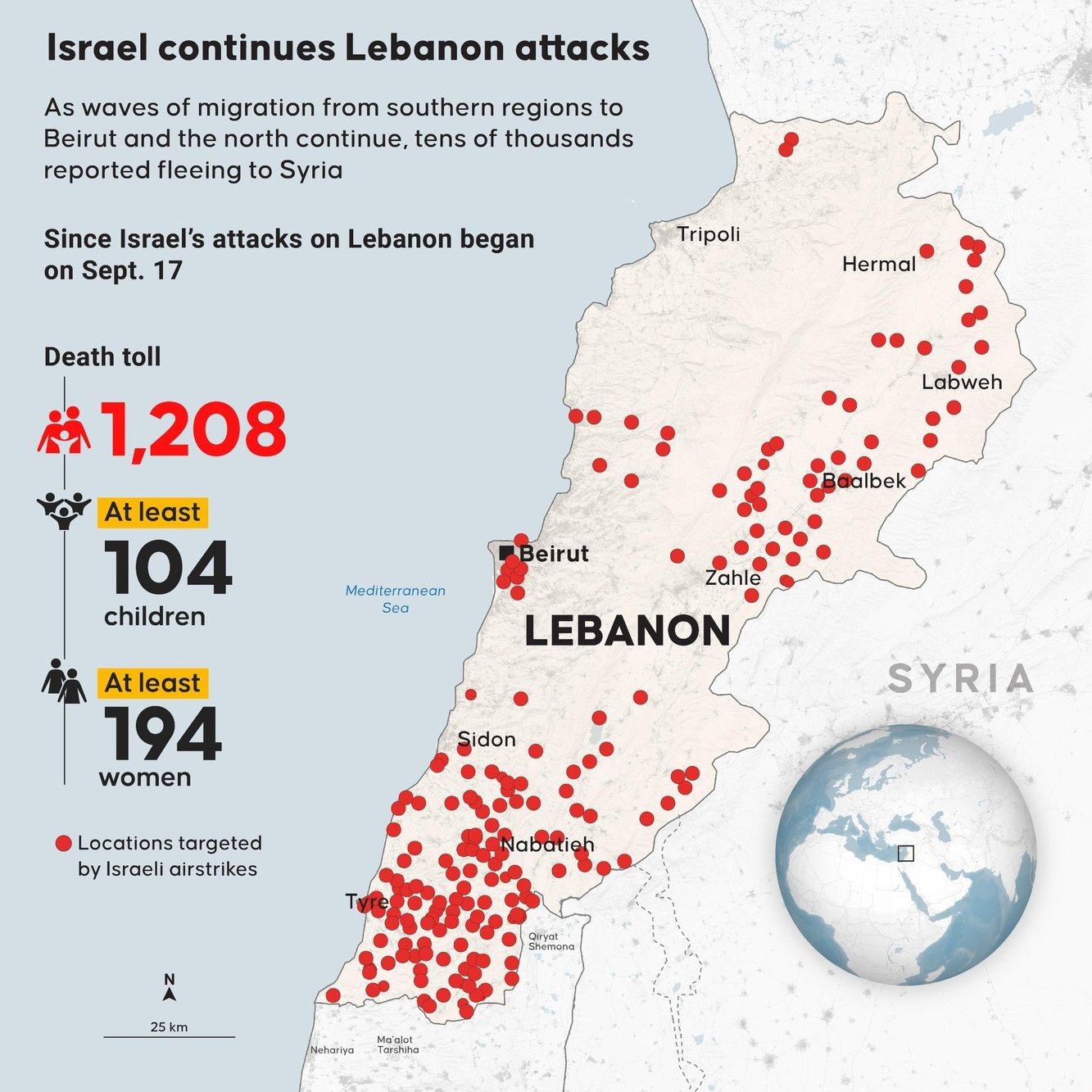 Israeli strikes on Lebanon since September 17th, 2024